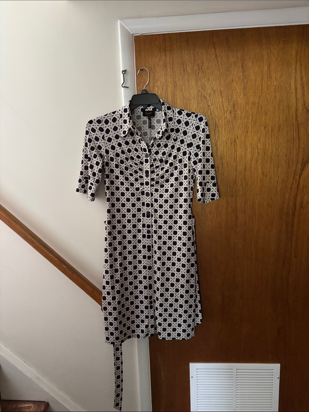Laundry By Shelli Segal Black and White Geometric Shirt Dress